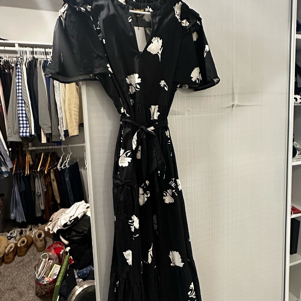 Sugarlips Black and White Puff Sleeve Wrap Maxi Dress